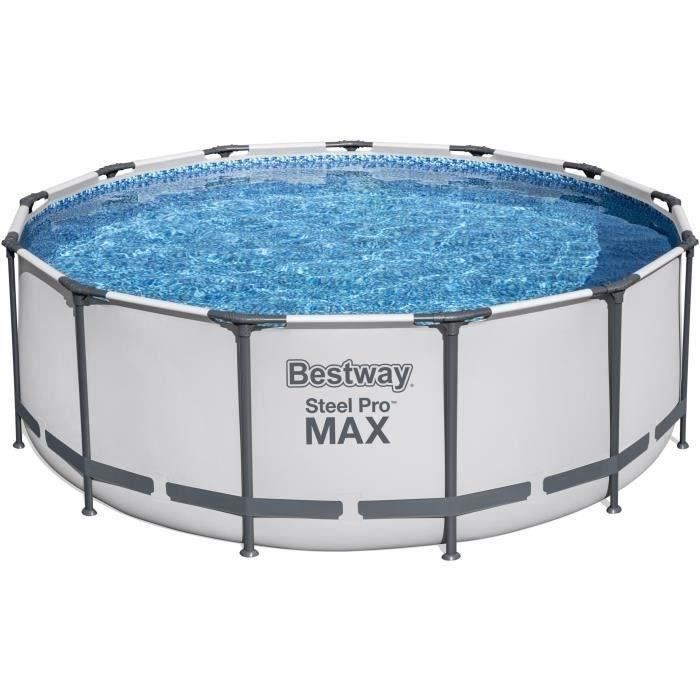Nadzemní bazénová sada BESTWAY Steel Pro Max - 396 x 122 cm - Kulatá (Dodáváno s filtračním čerpadlem, žebříkem + plachtou)