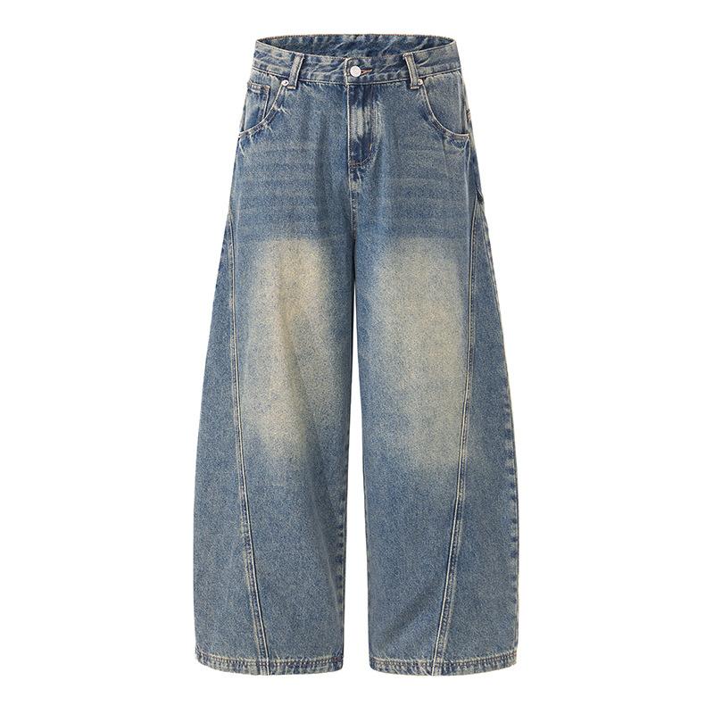 

Изогнутые джинсы-шаровары с контрастной вставкой для мужчин и женщин, нишевые, свободные, трендовые, брендовые, широкие 2XL