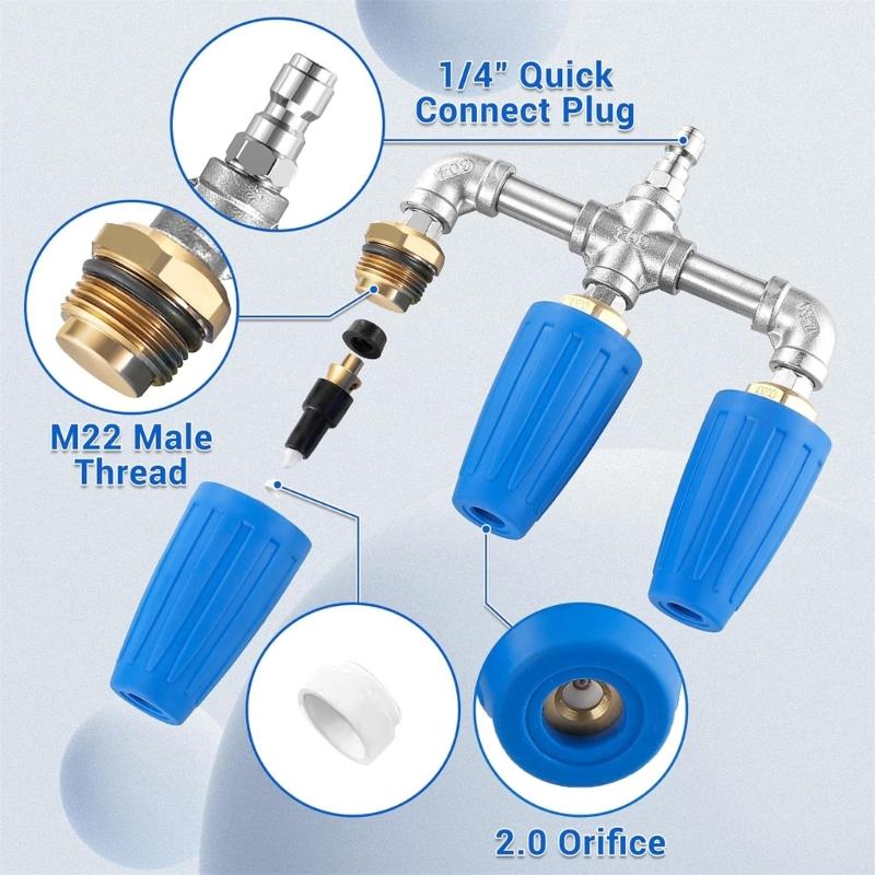 Idropulitrice Ugello Triplo Turbo Design Rotante a 360° Durabilità Ugello Turbo in Acciaio Prestazioni di Pulizia Superiori