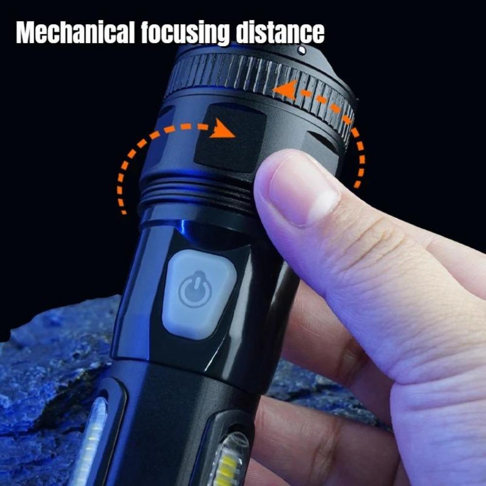 Potente Torcia LED a Proiettore 4000MAH con Luce Laterale COB Ricarica Type-C Lanterna Torcia Tattica per Pesca Campeggio
