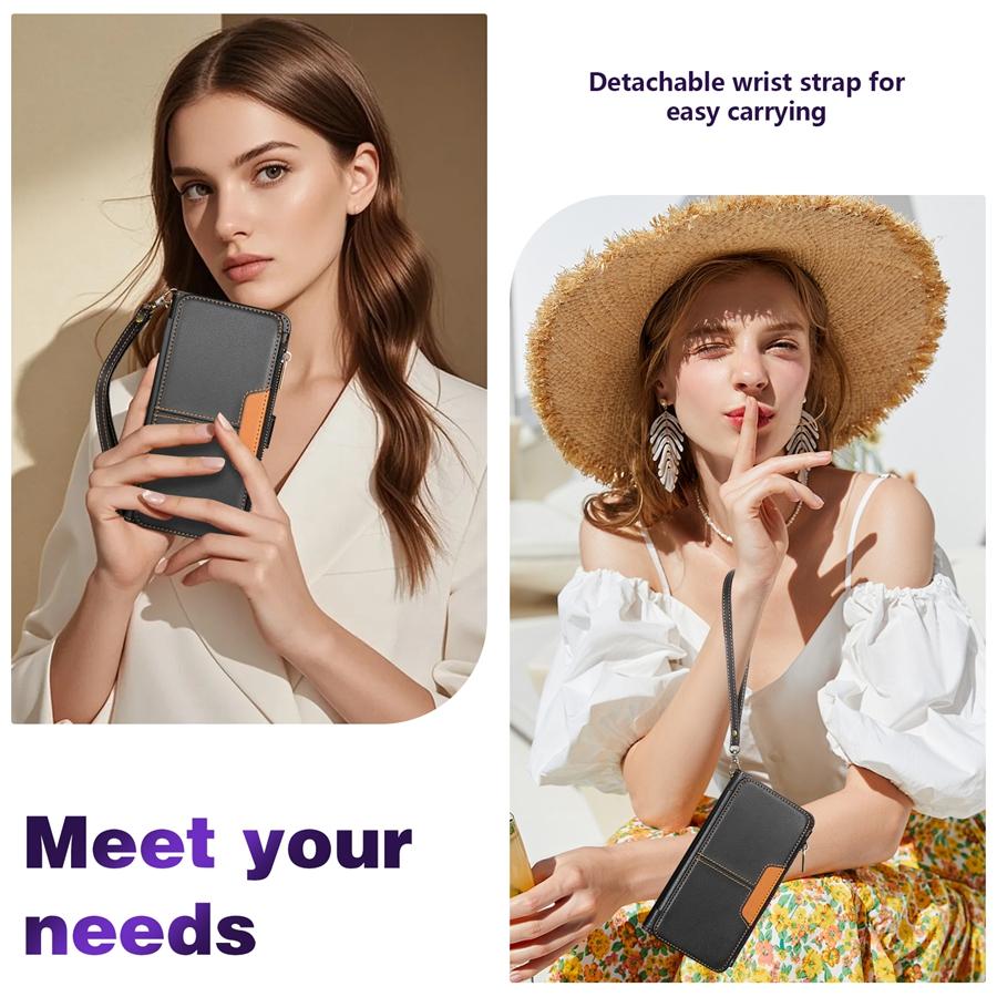 Wallet Multi-card Slot Zipper Kickstand Magnetic Flip Leather Case For iPhone 17 Pro Max Air 16e 15Plus 14 13 12 11 XR 8 7 Cover