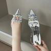 Fashion Eilyken Spring Square CRYSTAL Women Pointed Toe Pumps Sandals High Heels PVC Transparent Party Prom Shoes