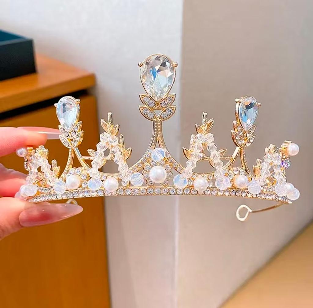 Children's Crown Headwear Princess Girls Crystal Pearl Crown Birthday Performance Flower Girl Wedding Girls Hair Accessories Daquan