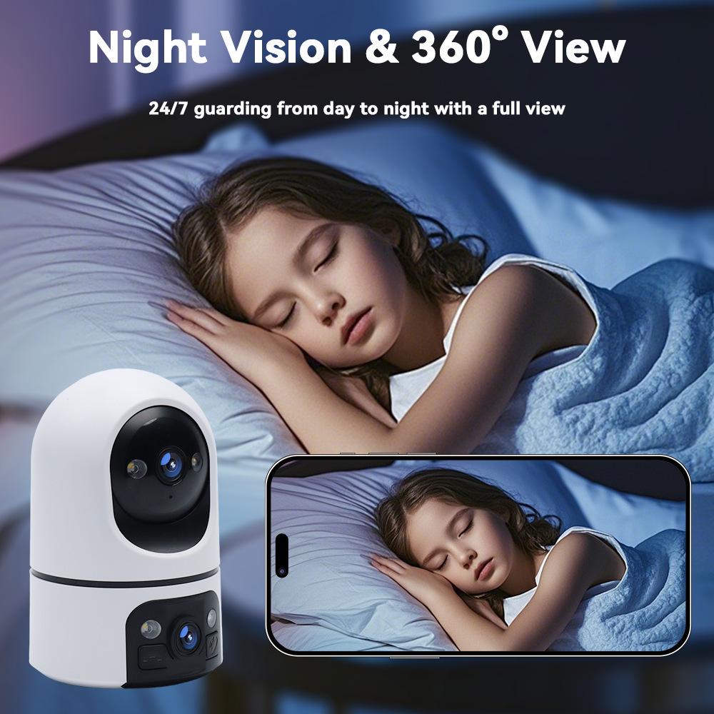 Hot-Selling 2K Dual-Screen Pan-Tilt Indoor Wireless Camera with One-Key Call & WiFi Monitoring