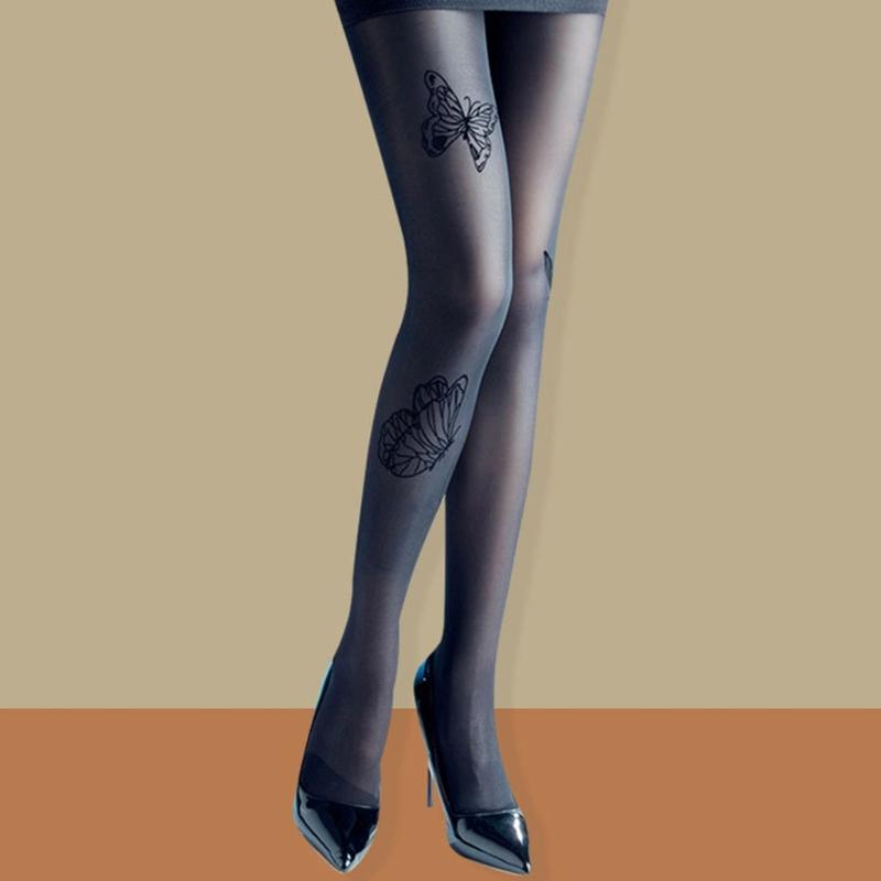 Black Socks Leggings Pantyhose Comfortable Seamless Sheer Tight Butterfly Print Hose Lace Stockings for Women Girl Teen