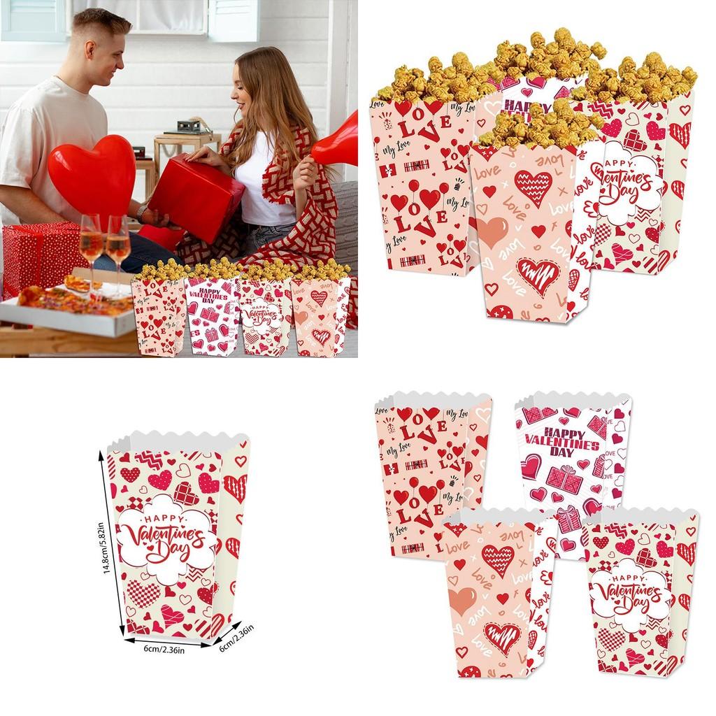 Love You Valentines Day Paper Popcorn Box With Cartoon Style For Party Decor And Gift