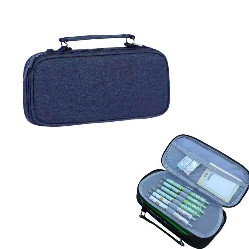 Large Capacity Double Zipper Canvas Pencil Case - Simple, Portable, Double Layer for Junior High Students