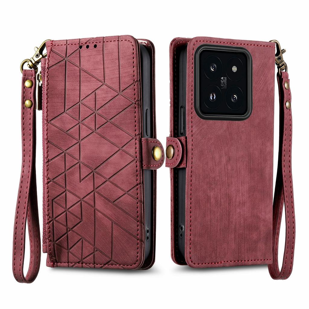 For Xiaomi 14T Case Zipper Wallet Geometry Lines Leather Phone Cover