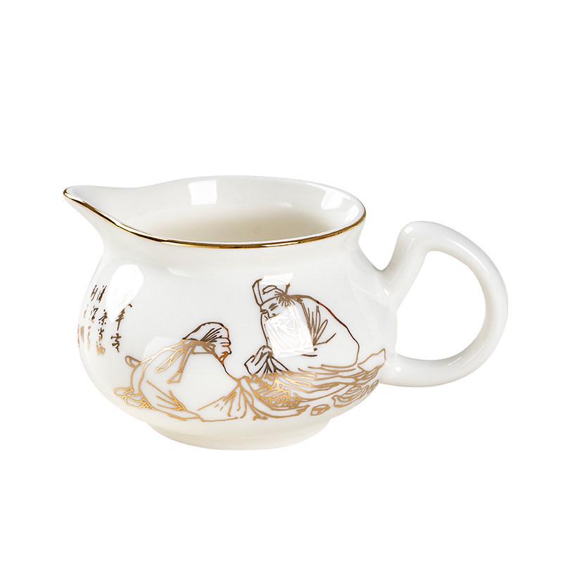 White Porcelain Tea Set: 270ml Pitcher, 190ml Fairness Cup, Milk Pitcher, and Blue & White Landscape Divider.