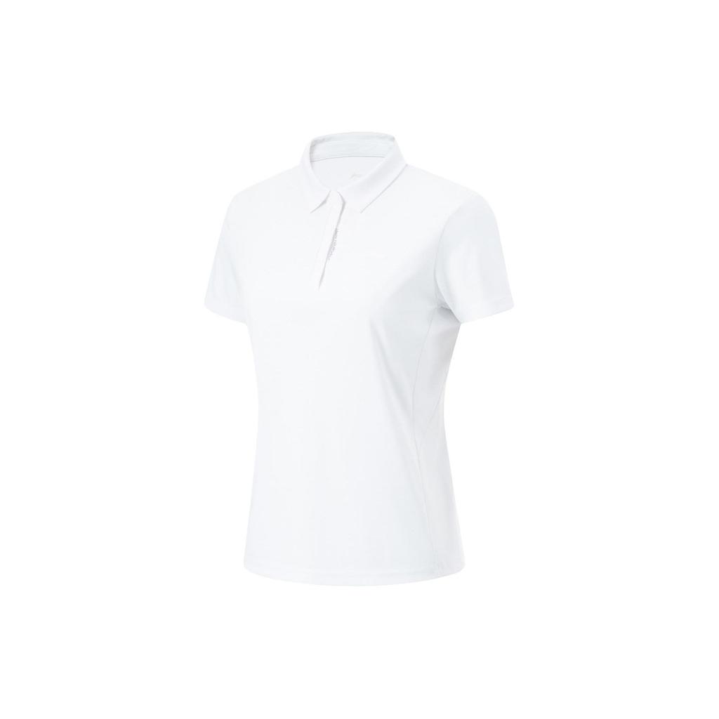Li Ning Fitness Series Solid Color Moisture Wicking Quick Dry Loose Fit Short Sleeve Polo Shirt Women tops Standard-White APLU126-1