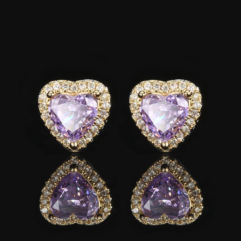 

Autumn And Winter Jewelry High Carbon Diamond Ice Flower Cut Purple Diamond Copper Inlaid Heart Set 10 * 10-6 * 6