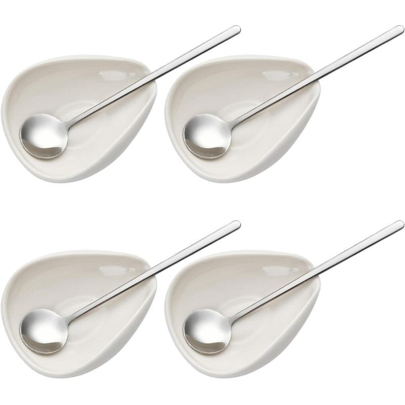 Pack of 4/8 Ceramic Coffee Bean Showcasing and Weighing Dishes and Coffee Bean Exhibition Plate Spoon Set for