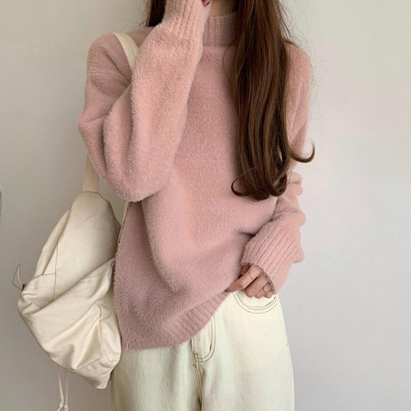 

Женский свитер, однотонный свободный вязаный пуловер, топ One size розовый