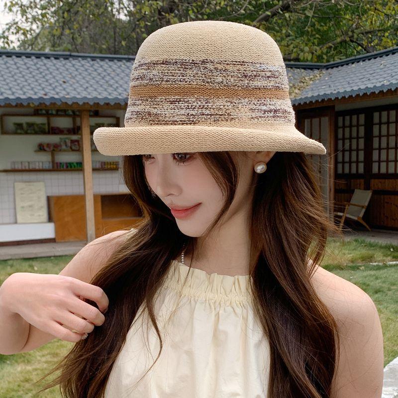 Curled Sun Hat Children's Summer Elegant Top Hat Outdoor Breathable Versatile Straw Hat Show Face Small Bucket Hat