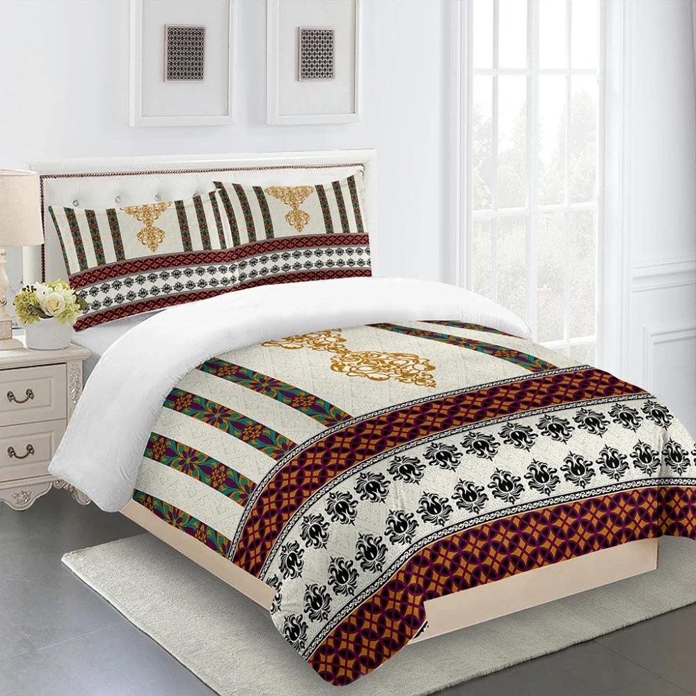 3D Deluxe Black Gold Striped Bedding Ethiopia Style Bed Three Sets Single Bed Double Bed Quilt Cover 2 Pillowcases