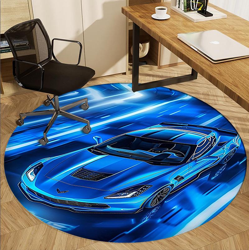 Sports car Pattern Round Rug, Indoor/Outdoor Mat, for Picnic, Gameroom, Bedroom, Office, Living Room, Home Decor Carpet, Birthday Gift