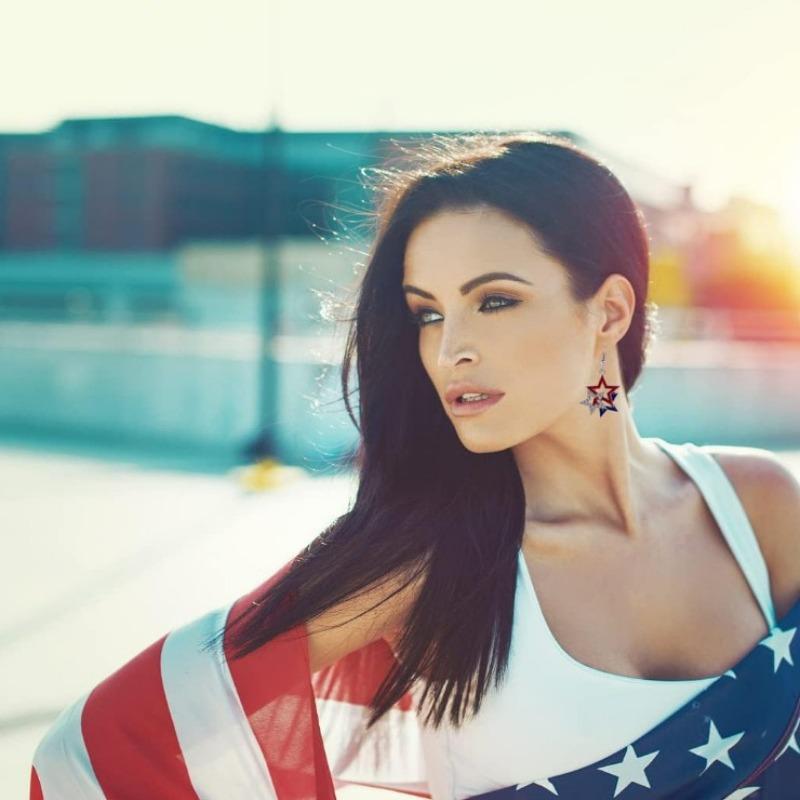 Red, White and Blue Striped American Flag Three Pentagram Earrings July 4th Independence Day Earrings