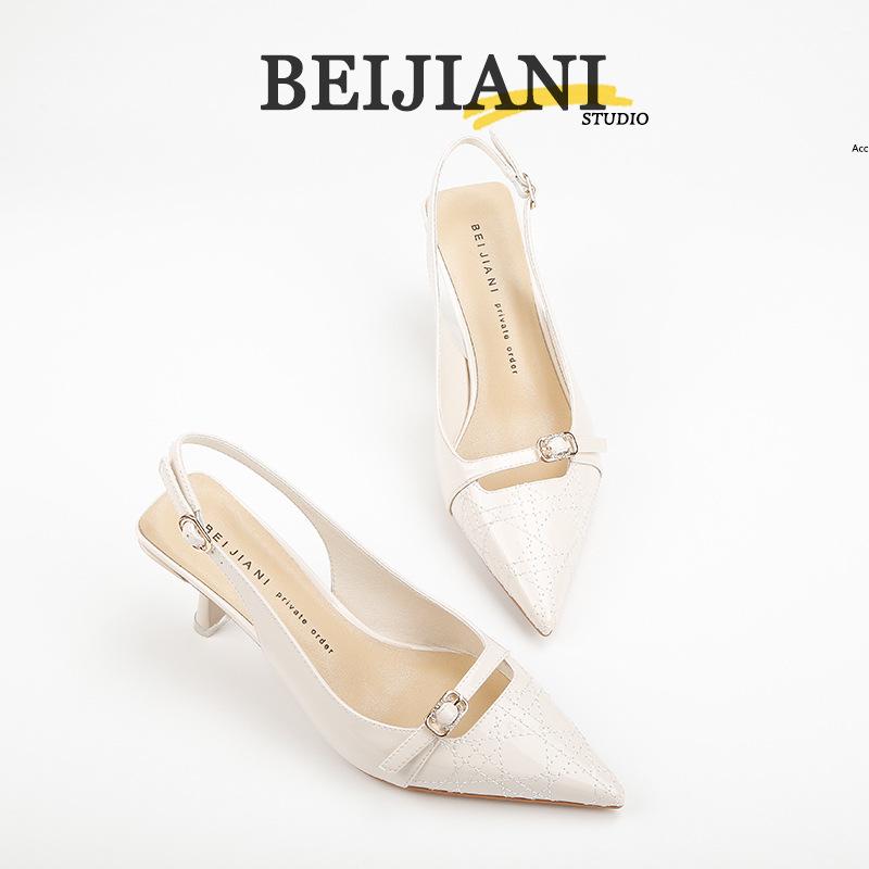 BEIJIANI Damen Spitz zulaufende Stiletto-High-Heel-Sandalen mit Riemen hinten aus Lackleder