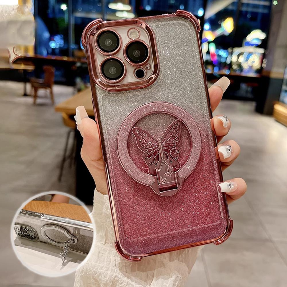Shockproof Glitter Plating Butterfly Stand Case For OPPO A16 A16S A17 A15 A53 A5 A9 2020 A54S A53S 4G Soft Silicon Bracket Cover