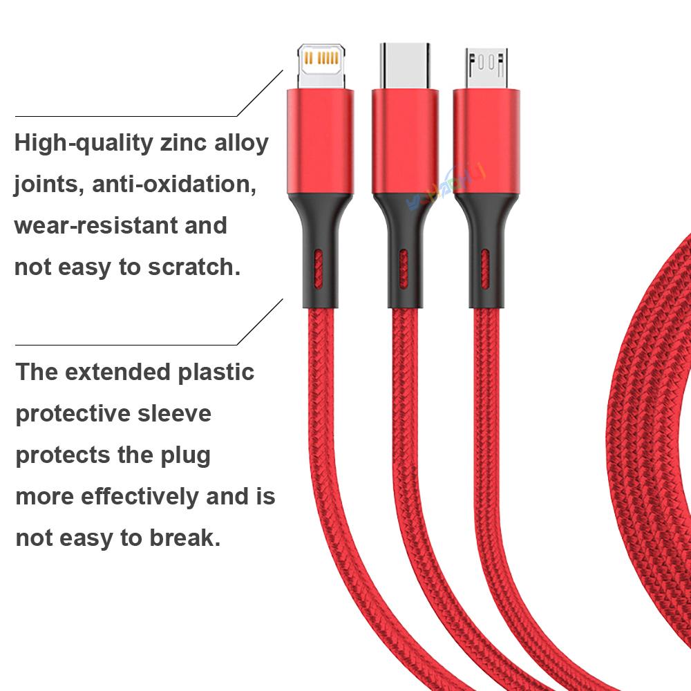 2.4A Max 3 w 1 kabel USB szybkie ładowanie kabel błyskawicy do iPhone'a typu C kabel do ładowania telefonu komórkowego do Xiaomi Samsung USB Micro