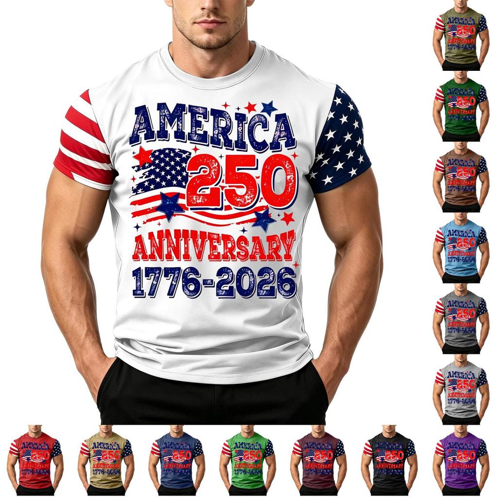 Men's Independence Day Flag Print Short Sleeve T-Shirt, Loose Casual Daily Summer Tops