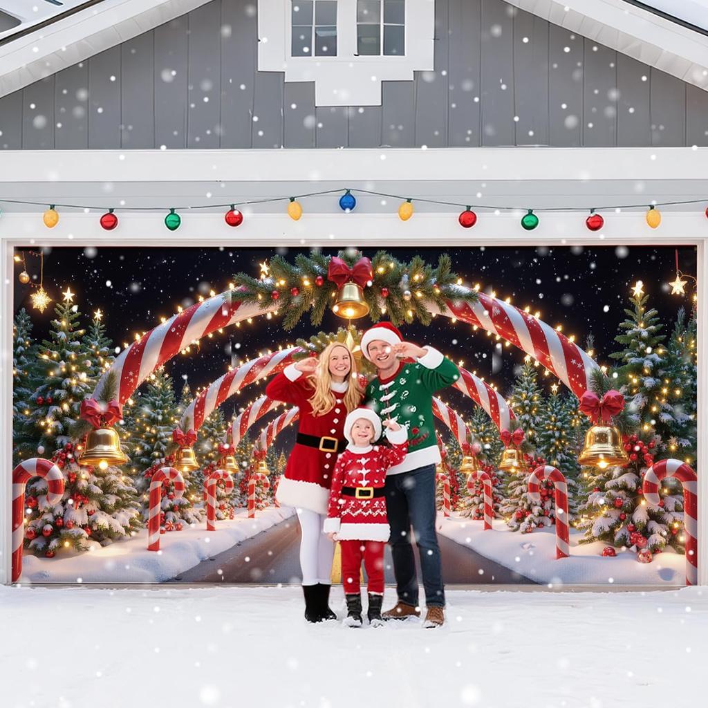 7x16 Ft Christmas Garage Door Cover, Large Garage Door Christmas Decoration, Garage Banner, Cheerful Garage Mural