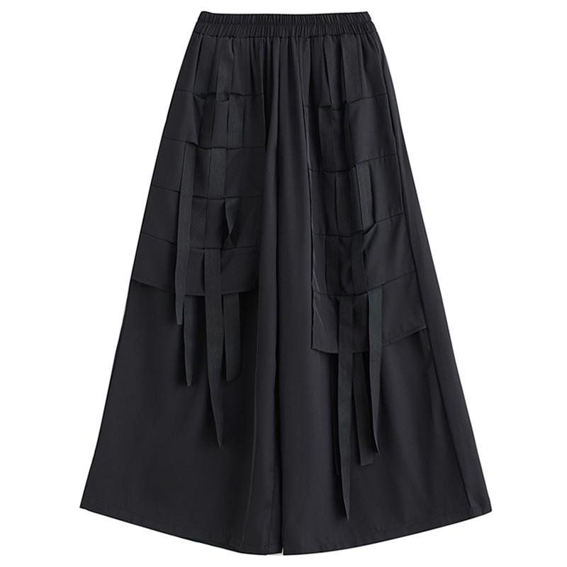 

XITAO однотонные лоскутные свободные плиссированные широкие брюки DMJ1135 One Size чёрный