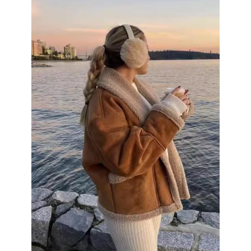 Efterår og Vinter Dame Amerikansk Stil Retro Uldfrakke Revers Løs Top