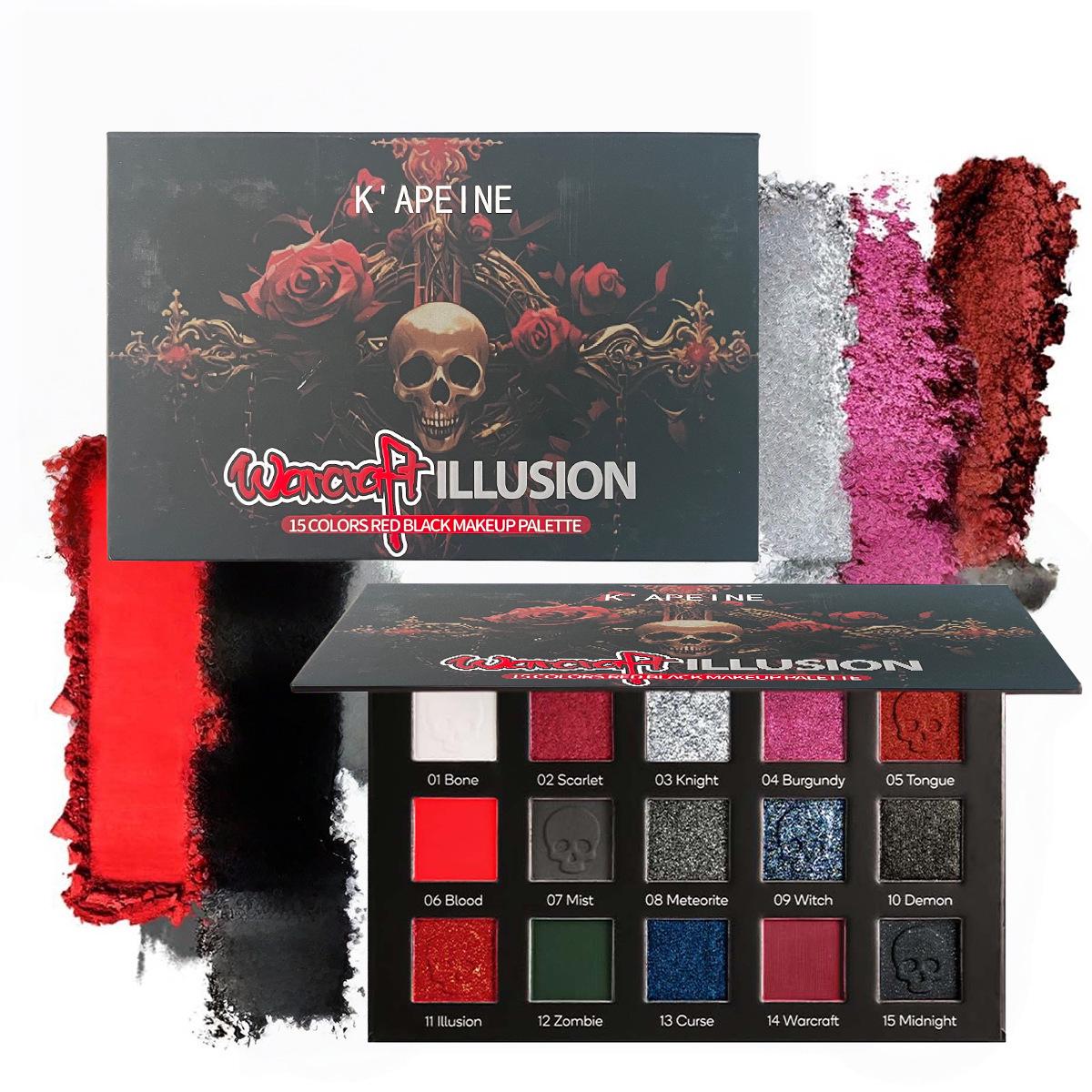Auserwählter Halloween-Palette: 15-Farben Gothic Rot & Schwarz Smoky Lidschatten für Cosplay & Spiel-Make-up (2025)