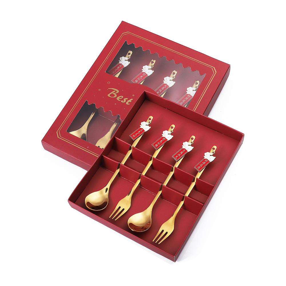 HANYANG Set de tacâmuri cu lingură cadou de Anul Nou Linguriță de cafea Furculiță cu fructe Set lingură mică