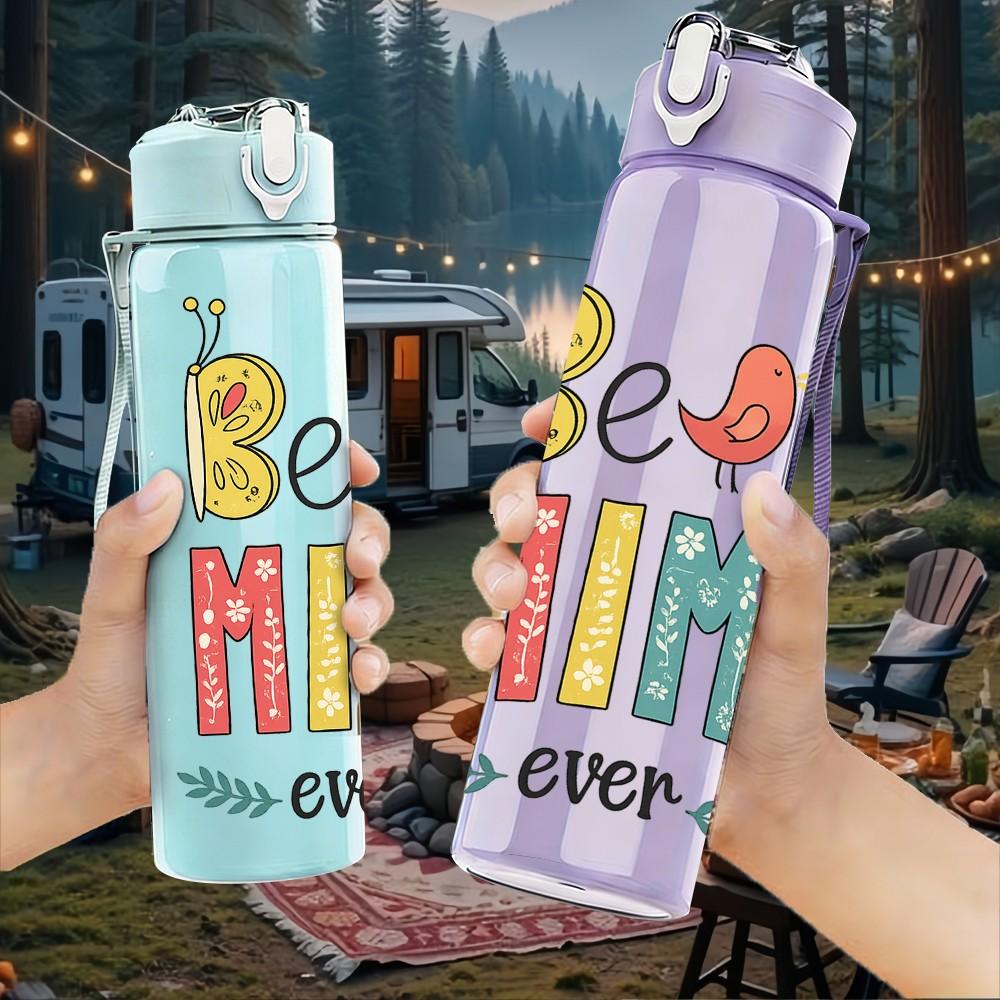 1PC Best Mimi Ever Grandma Quote Print 750ml Color Plastic Sports Water Bottle Leakproof Flip Straw Lid Suitable for Sports Office Home Use