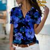 2025 Léto Nová Móda Dámská Květinová Krátký Rukáv Výstřih do V Ležérní Halenka s Knoflíky