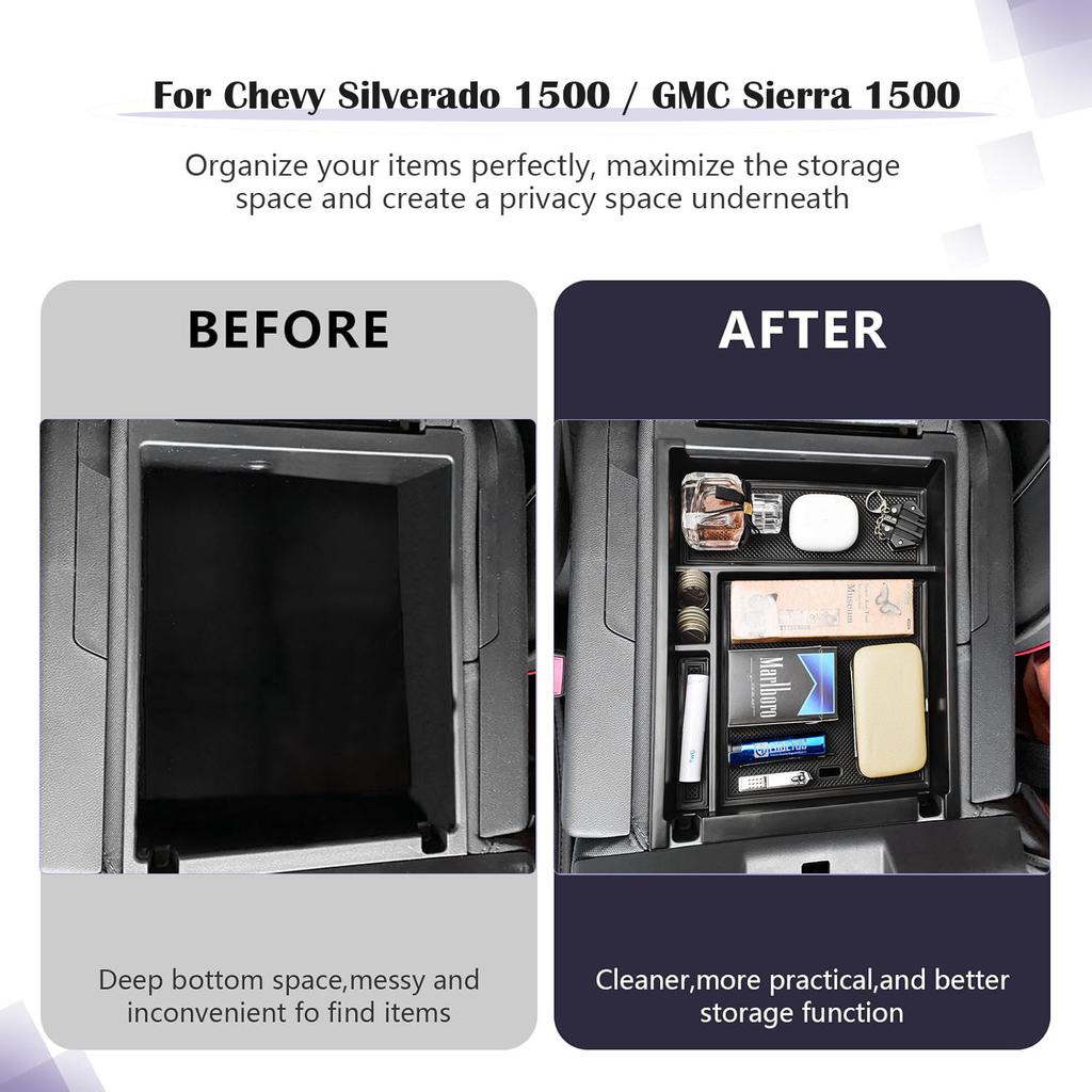 HGWEI Center Console Storage Organizer for Chevy Silverado 1500 GMC Sierra 2019-2025 Armrest Storage Tray Interior Accessories