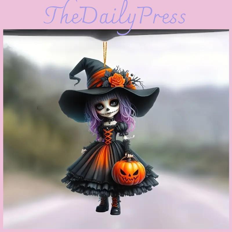 Acrylic Halloween Car Ornament Cute Witch Decor Auto Interior Tree Accessory