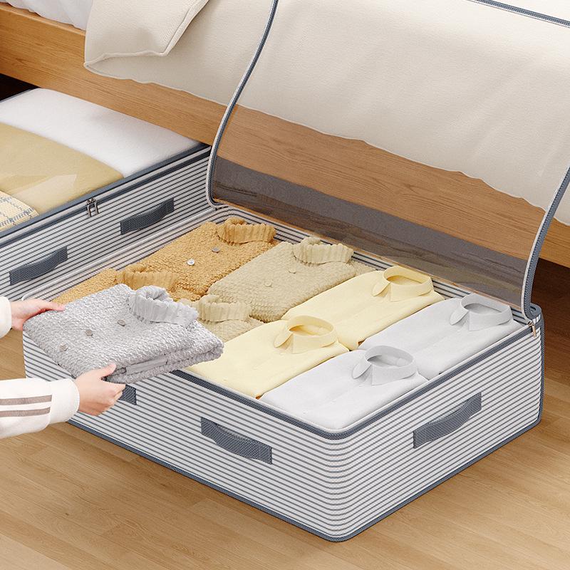Non-Woven Underbed Storage Bag – See-Through, Foldable, Large Capacity Dustproof Organizer for Blankets, Clothes & Toys.