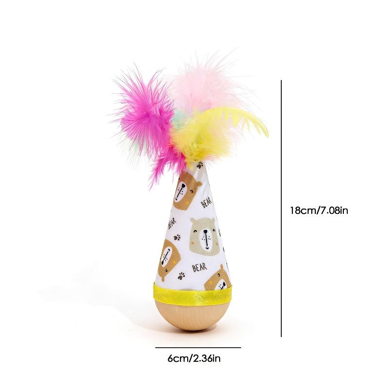 Interactive Tumbler Cat Toy with Feathers, Automatic Balancing Teasing Stick for Kittens, Indoor Cat Entertainment Toy