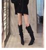 European and American joints trendy women's retro pointed thin heel high heel boots pleated two wear stacking boots khaki gray boots
