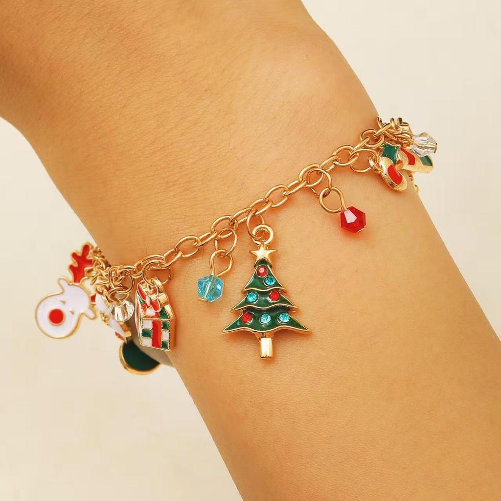 Fashion Christmas Elk Socks Snowman Christmas Tree Pendant Bracelet