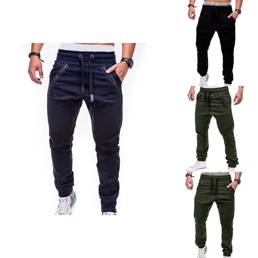 Men's Slim Fit Cuffed Trousers With Adjustable Waist And Multiple Pockets