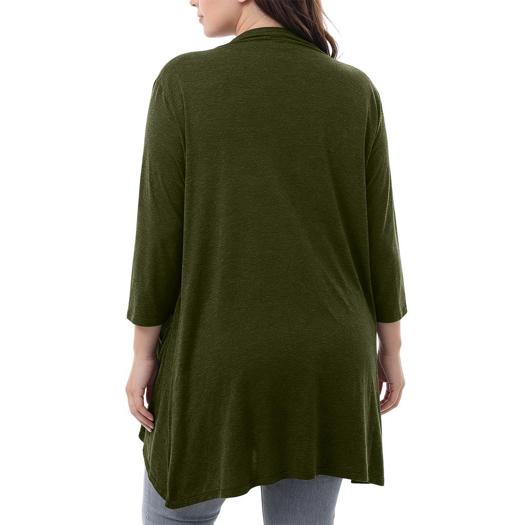 Women's Plus Size Soft Three-Quarter Sleeve Cardigan with Pockets