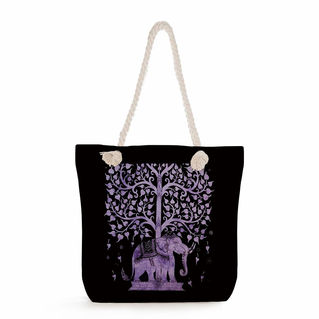 Elephant print thick rope single-shoulder beach bag 7287 CLE