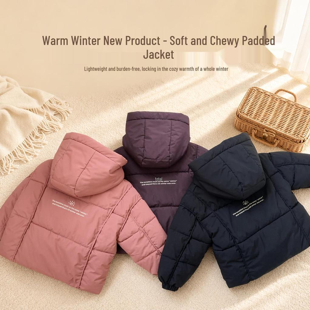 Children's Hooded Puffer Jacket - Thickened Cotton, Casual, for Boys & Girls, Autumn/Winter.