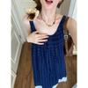 Blue plaid sleeveless dress literary style Mori retro small fresh vacation suspender vest long dress