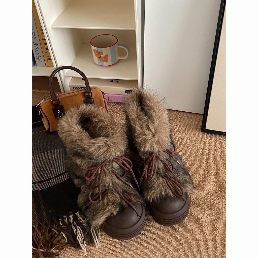 Fashion Add Pile Thickening Increase Thick Soled Snow Boots Women's 2025 New Winter Warm Wooly Cotton Boots