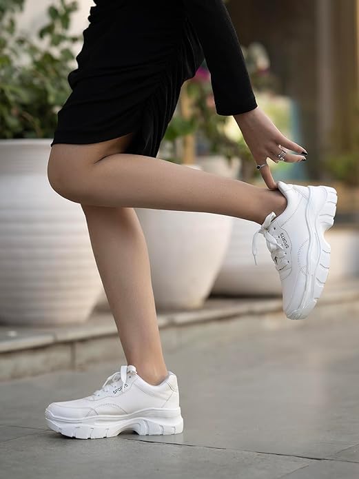 Shoetopia Women Chunky Sneakers – Sporty Lace-Up Casual Shoes with Thick Sole for Walking & Everyday