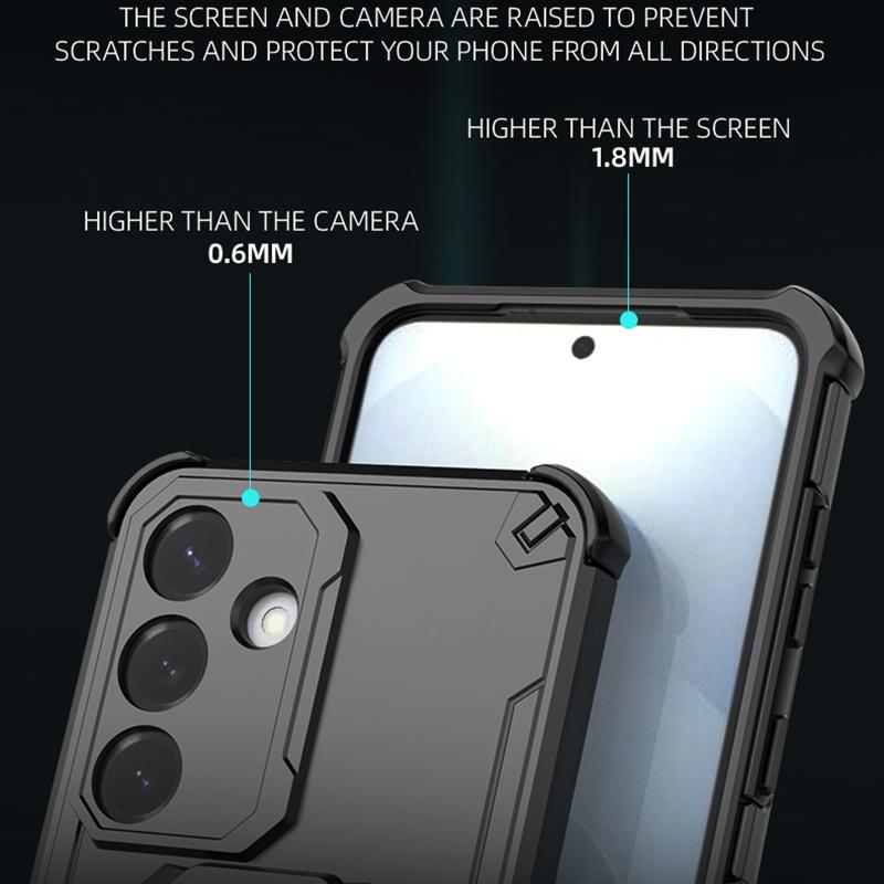 KEYSION Etui odporne na wstrząsy do Samsung S25 Ultra 5G Miękki silikon + PC Pionowy metalowy stojak na telefon Tylna obudowa do Galaxy S25+ Plus