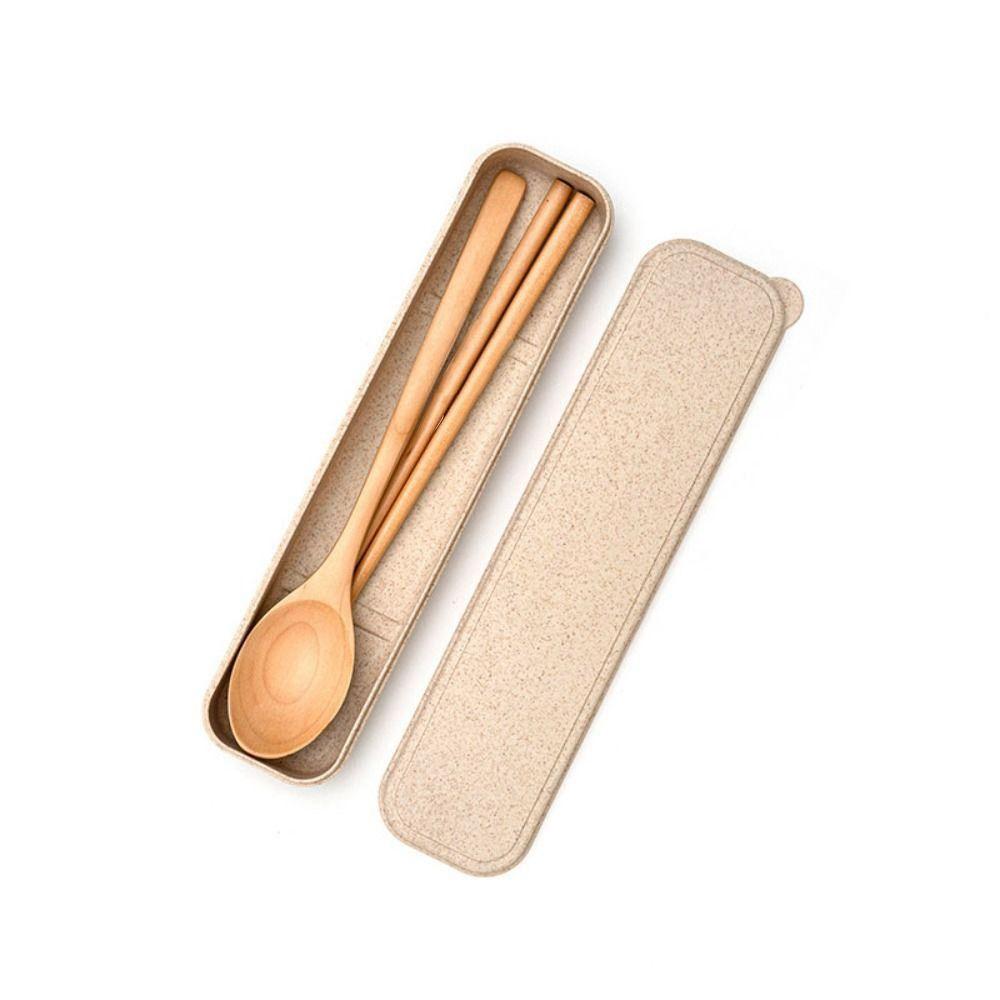 

Reusable Portable Tableware Portable Case Cutlery Set Wooden Chopsticks Spoon Set Adults/Students Schima