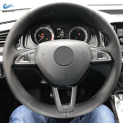 Protector para volante de coche para Skoda Octavia Superb Fabia Citigo Roomster 2013-Rapid Karoq Kodiaq cuero perforado negro