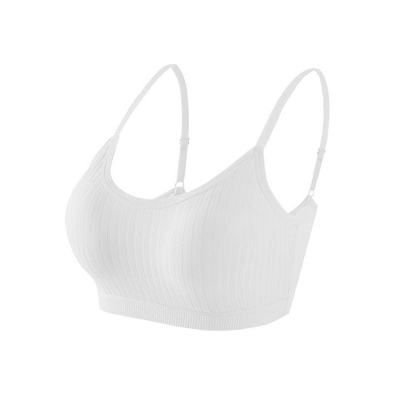 Plus Size Ribbed Cotton Strappy Bandeau Bustier with Molded Cup Wirefree Sports Bra M белый