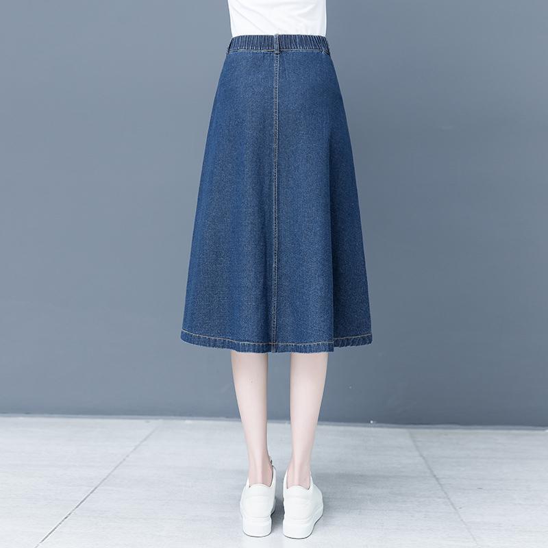 New Arrival Women's Elastic Waist A-Line Denim Skirt - Slimming & Versatile Mid-Length for Early Autumn